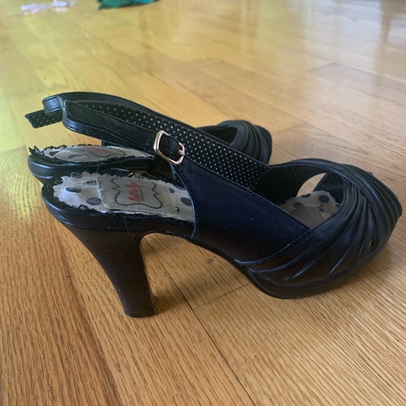 Bettie Page black open toe heels 7 pin up - Picture 3 of 5